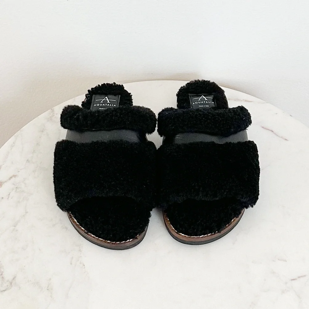 Aquatalia Alina Genuine Shearling & Leather Slipper Slide Sandal Mule Size 7.5 - Picture 6 of 9